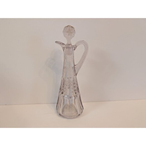 Vintage Lavender Glass Cruet With Floral Stopper & Embossed Diamond Pattern hand - Picture 1 of 10